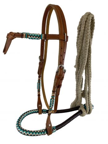 Showman Fine quality teal and black rawhide core show bosal with a cotton mecate rein
