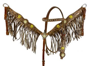 Showman Hand Painted Floral Accent Browband Headstall and Breast collar Set with Fringe