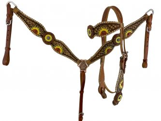Showman Hand Painted Sunflower Design Browband Headstall and Breast collar Set