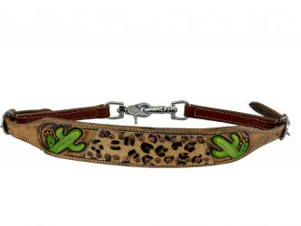 Showman wither strap with painted cactus design and hair on cheetah inlay