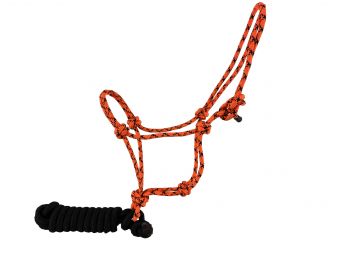 Showman Horse size fluorescent speckled cowboy knot halter with black removeable lead #2