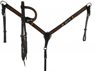 Showman Beaded Arrow design 4 Piece Argentina Leather Headstall and Breastcollar Set
