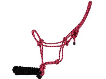 Showman Horse size fluorescent speckled cowboy knot halter with black removeable lead #3