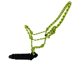 Showman Horse size fluorescent speckled cowboy knot halter with black removeable lead #5