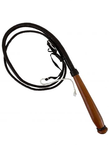 6ft Braided Leather Bull Whip with Wooden Handle