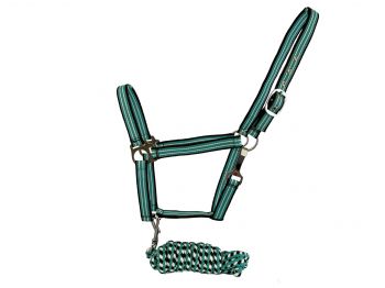 2ply Two Tone Nylon Horse Sized Halter with matching leadAverage horse 800-1100 lbs #3