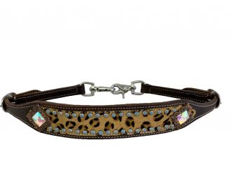 Showman wither strap with a cheetah hair on inlay and copper iridescent stone conchos