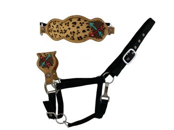 Showman Cheetah Inlay with painted arrow design bronc nose halter