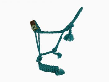 Showman Woven teal nylon mule tape halter with hand painted 3D flower accent on the noseband