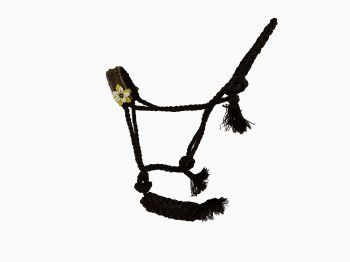 Showman Woven brown nylon mule tape halter with hand painted 3D flower accent on the noseband