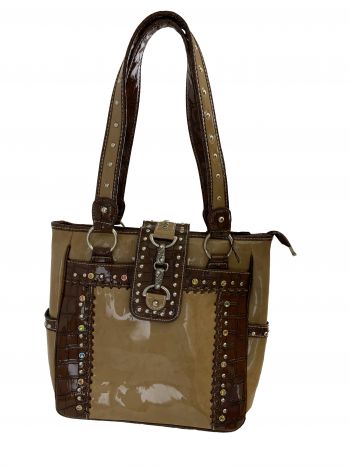 P&amp;G Tan and Dark Brown Gator Synthetic Purse with Rhinestones