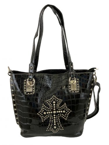 P&G Black Gator Synthetic Purse with Rhinestone & Beaded Cross