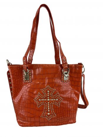 P&amp;G Orange Gator Synthetic Purse with Rhinestone &amp; Beaded Cross