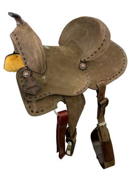 15" Double T Chocolate Roughout Barrel Saddle with extra deep seat and buckstitch trim
