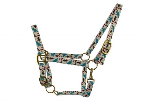 3ply Horse and Rider design Nylon Horse Sized Halter. Average horse 800-1100 lbs