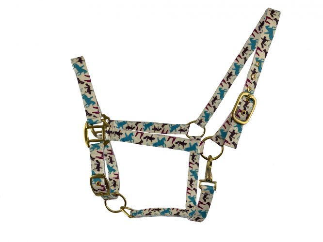 3ply Horse and Rider design Nylon Horse Sized Halter. Average horse 800-1100 lbs