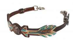 Showman Medium leather wither strap with painted arrows and praying cowboy concho