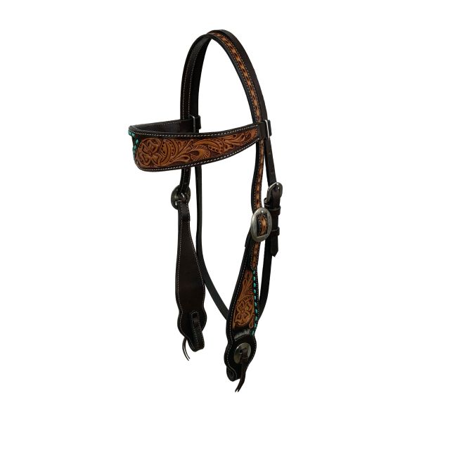 Showman Floral Tool and Hide - Argentina Cow Leather Browband Headstall #3