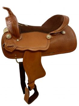 16" Double T Pleasure Style light oil Saddle. Full QH Bars