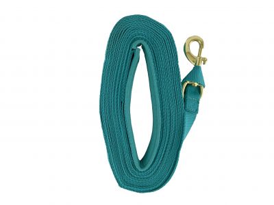 Heavy Duty 25' Web lunge line with padded handle. Replaceable brass snap and loop end #7