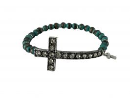 Western design turquoise beaded bracelet with Cross dangle charm