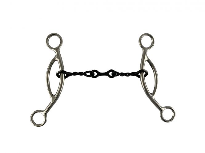 Details about   Showman BLUED Steel Snaffle Bit w/ Rubber Guards & Gold Studded Cross NEW TACK! 