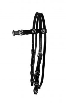Leather double stitched headstall with silver star conchos on browband and cheeks #3
