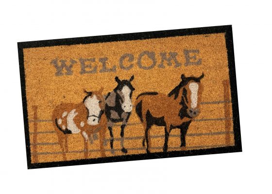 Welcome Horses at Fence Design Outdoor Door Mat