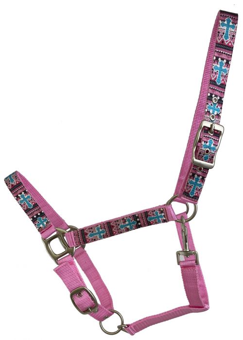 3ply Nylon Horse Sized Halter with Southwest&#47; Cross design overlay