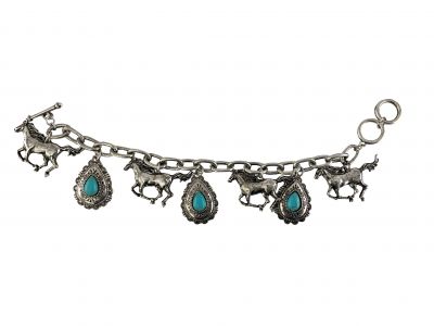 Silver Link bracelet concho and running horse charms