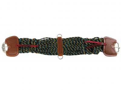 Showman Mohair Multi Color Girth with Flat SS Hardware Roller Buckle, and Argentina Cow Leather Accents