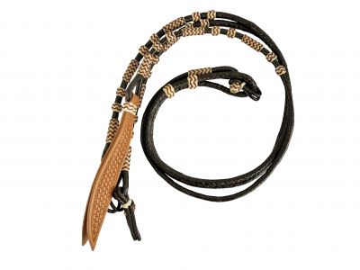 Showman Braided Dark Brown rawhide Romal reins with leather popper