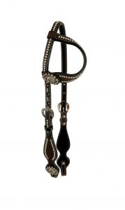 Showman Silver Beaded one ear headstall with conchos, Argentina Cow leather. REINS NOT INCLUDED