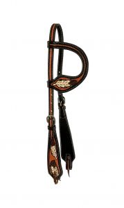 Showman One ear headstall with painted feather design, Argentina Cow leather. REINS NOT INCLUDED