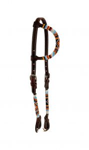 Showman Beaded one ear headstall with southwest design, Argentina Cow leather