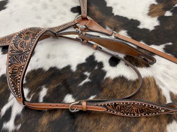 Showman Floral tooled design browband bridle and breast collar set with silver bead accents #2