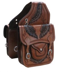 Showman Feather tooled leather saddle bag