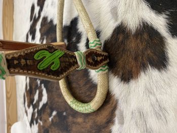Showman Hand Painted Cactus Bosal with Cotton Mecate reins #3