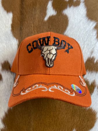 Embroidered Cowboy Ballcap with Steer Skull decal #6