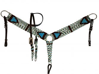 Showman Wool Corded One Ear Headstall Breast Collar and Wither Strap Set #2