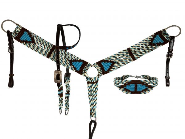 Showman Wool Corded One Ear Headstall Breast Collar and Wither Strap Set