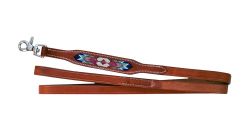 Showman Couture genuine leather dog leash with beaded inlay