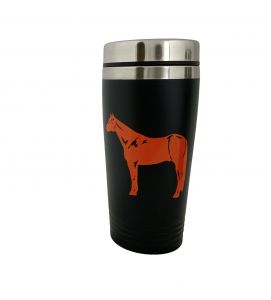 16oz Stainless Steel Black coated tumbler with orange standing horse Decal