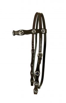 Leather double stitched headstall with silver star conchos on browband and cheeks #2