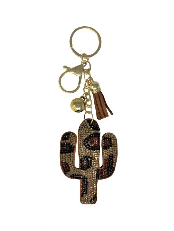 Bedazzled cheetah print cactus keychain