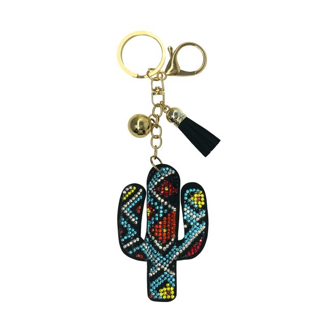 Bling Rhinestone Keychain - Aztec Cactus