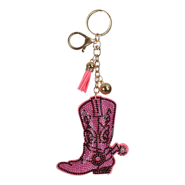 Bling Rhinestone Keychain - Pink Cowgirl Boot