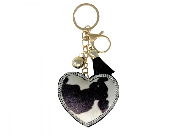 Bedazzled hair on cowhide heart keychain