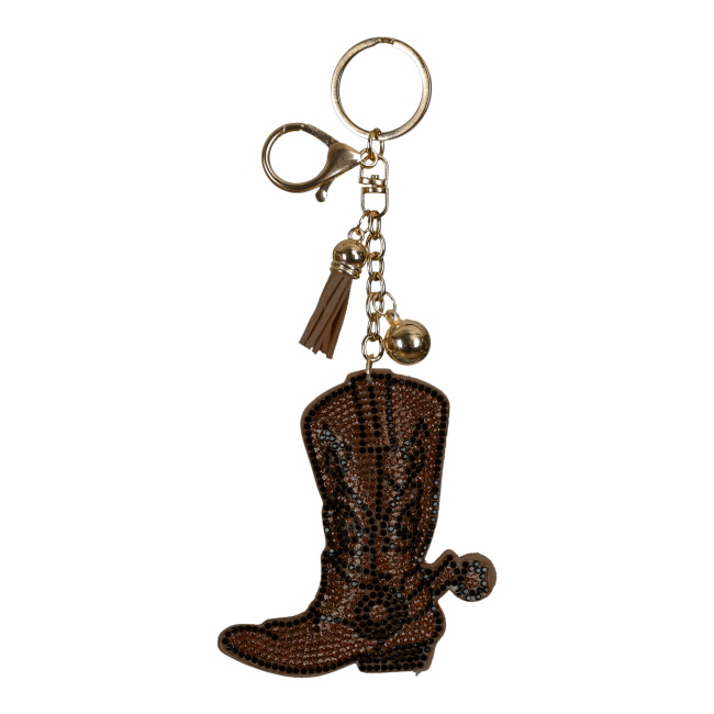 Bling Rhinestone Keychain - Brown Cowboy Boot