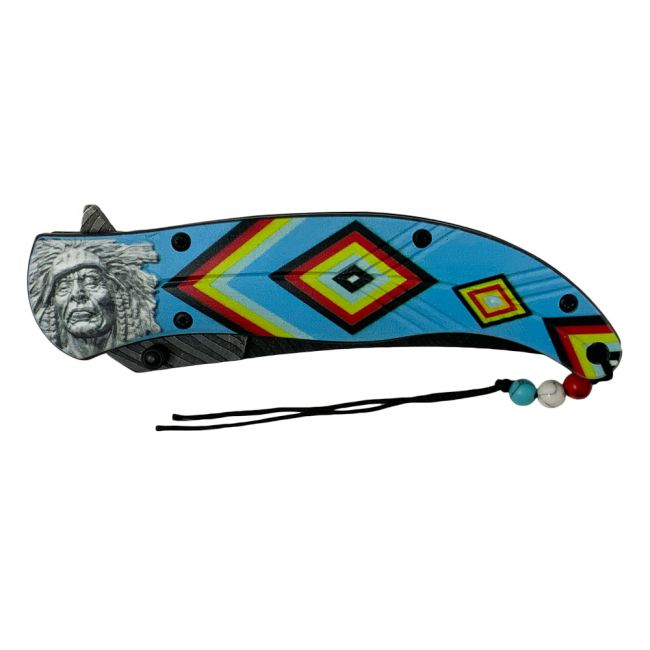 Blue Tribal Chief Assisted Folding Knife #2